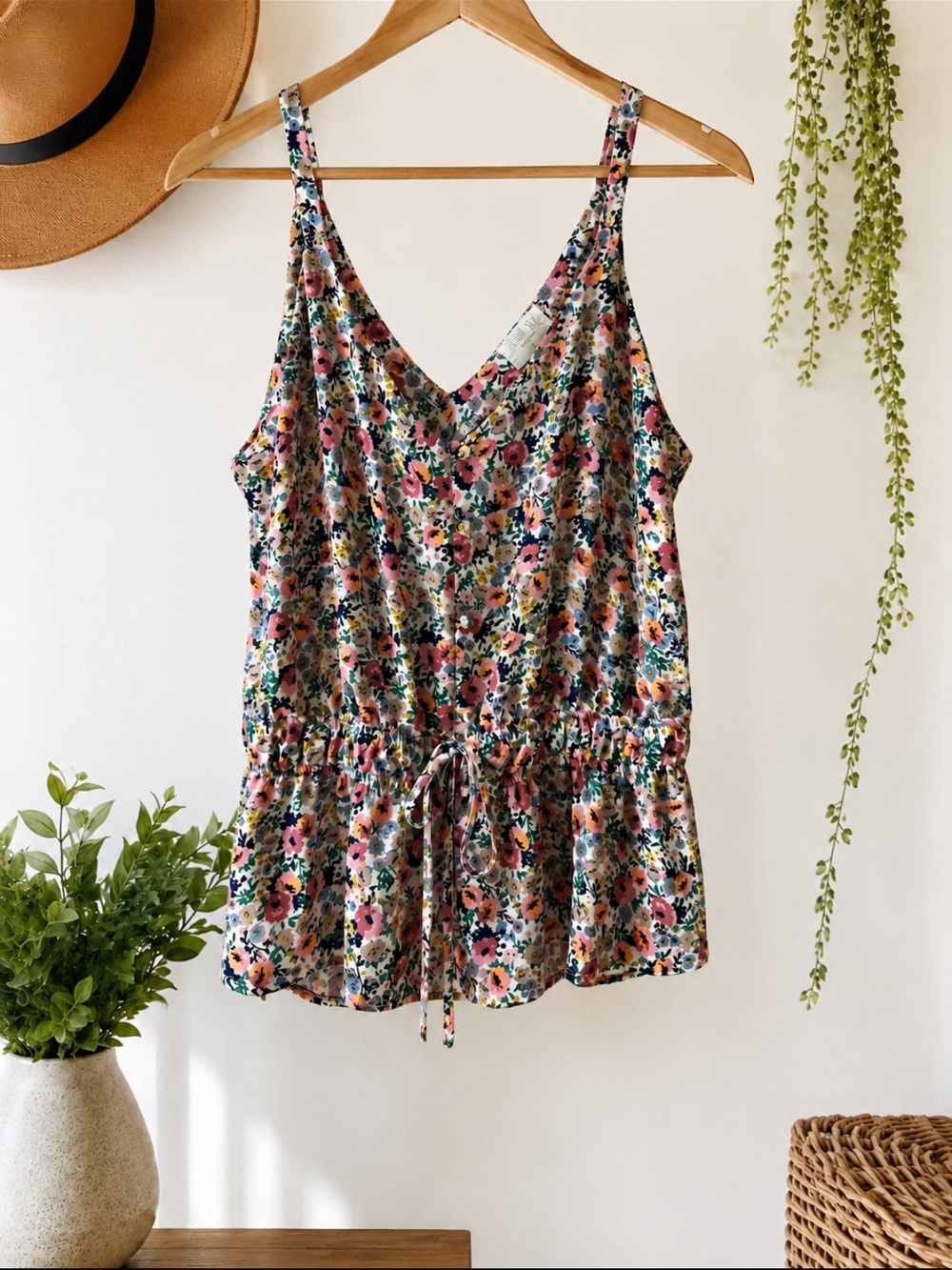 Sienna Sky Floral tank | Size Large | Boho Button Front Tie Waist